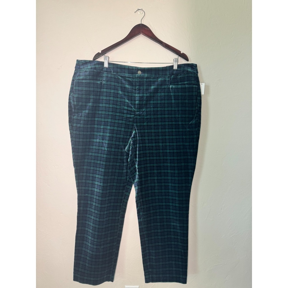 Talbots Black Watch Plaid Velveteen Pants Green Navy Blue Straight Leg 22W NEW